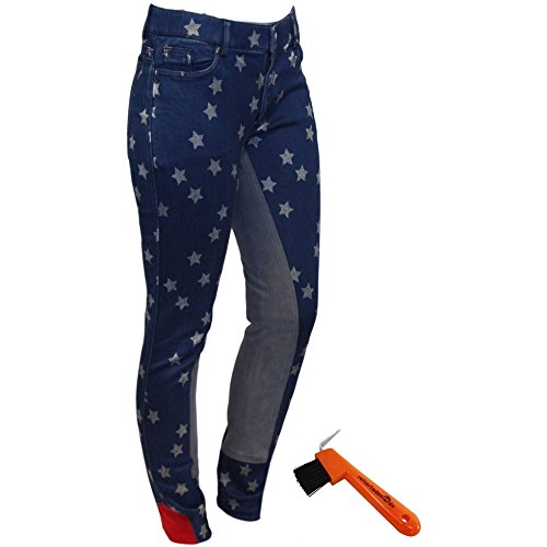 Bibi&Tina Kinder Reithose Vollbesatz Stars jeansblau + Hufkratzer Reiterladen24.de