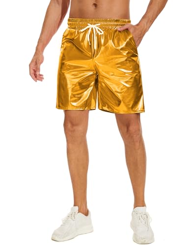 Zerbala Men's Metallic Shorts Shiny Rave Shiny Sparkly Shorts with Pockets, L, Gold at Amazon