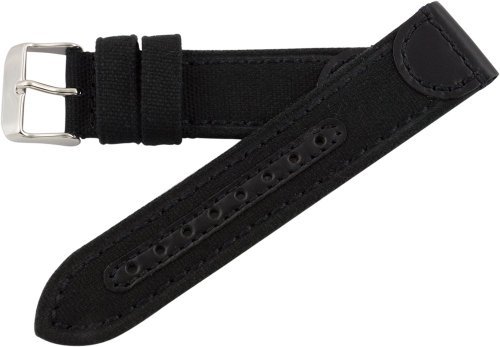 20mm Black Genuine Oil Tan Leather & Canvas Hadley Roma Watch Band Strap MS868
