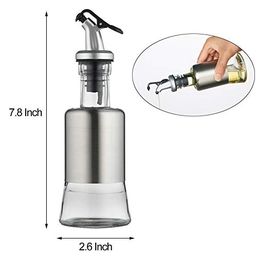 FARI Stainless Steel Olive Oil Dispenser Bottle, 7oz Glass Cooking Oil & Vinegar Cruet for Kitchen and BBQ - Thumbnail 3