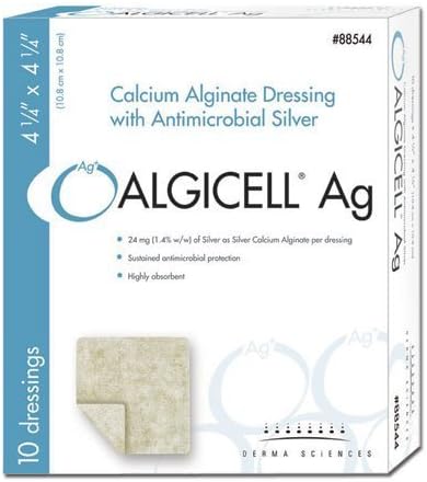 ALGICELL Ag Silver Calcium Alginate - 4.25" x 4.25" - 10ct