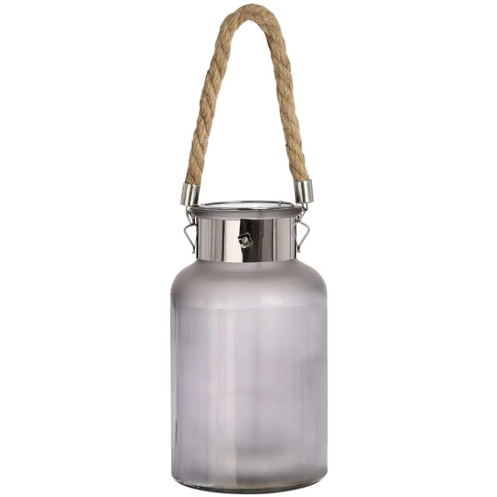 Hill 1975 Frosted Glass Jar with Rope Detail and Interior LED Lights, Mixed, 14 x 14 x 26cm