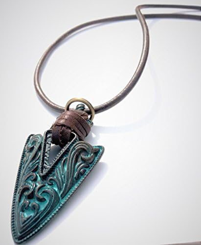 Big and Tall Jewelry Arrowhead Necklace for Men Brown Leather Cord 24" length