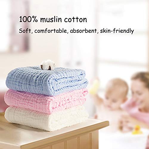 Viviland Baby Muslin Washcloths 12 Pack for Baby's Sensitive Skin, Organic Natural 6-Layer Cotton Bath Towel, Soft Newborn Baby Face Wipes, Great Shower Gift, 12 x 12 inches