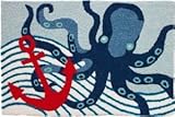Nautical Octopus and Anchor in Deep Blue Sea Jellybean Accent Area Rug