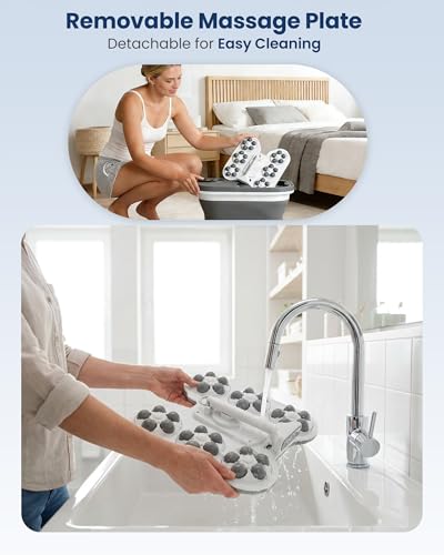 COMFIER Electric Foot Spa Massager with Heat & Automatic Rolling Massage, Adjustable Temperature, 180° Surround Water Spray, Large LED Display, Detachable Massage Plates, Gift for Family and Friends