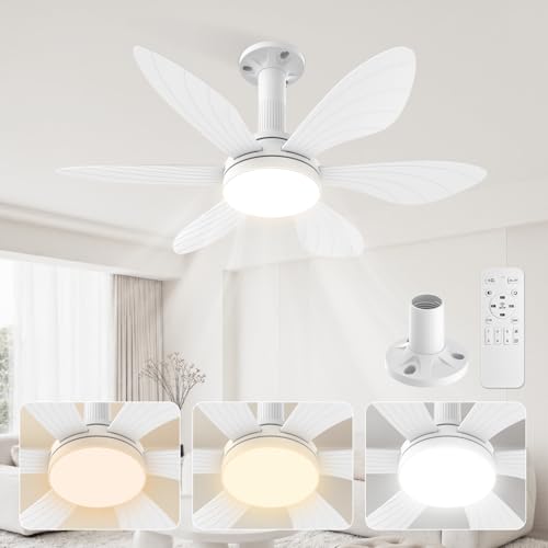 Ventilador de Teto com Luz 28", Instalação Fácil, 6 Pás para Forte Ventilação, Motor DC Reversível, Controle Remoto e Luz Regulável