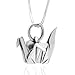 925 Sterling Silver Origami Bird Paper Crane Flapping Bird Pendant Necklace, 18 inches