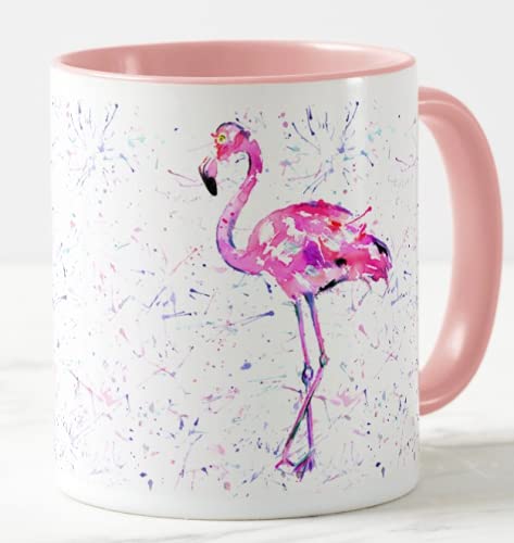 Vixar Flamingo Watercolour Rainbow Art Coloured Mug Cup, Gift, Birthday, Work, Office, Christmas Tea Coffee (Pink)
