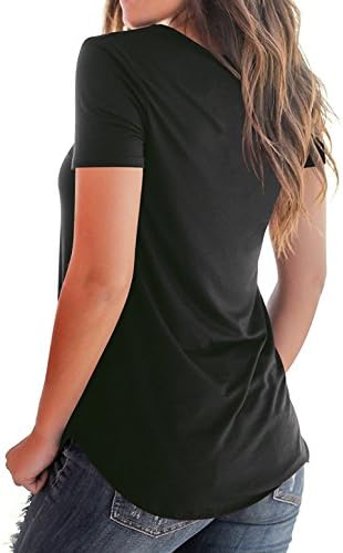 KUSMOO Women's Short Sleeve T-Shirt Tops Casual Solid V-Neck Criss Cross Summer Tee Shirts