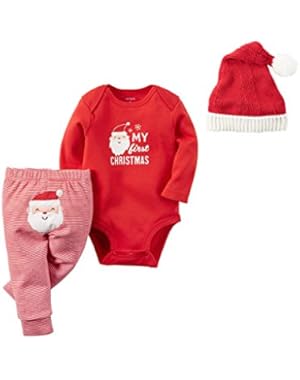 Baby My First Christmas 3 Piece Bodysuit Pant and Santa Hat Set