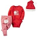Carter's Baby My First Christmas 3 Piece Bodysuit Pant and Santa Hat Set Unisex (6 months)