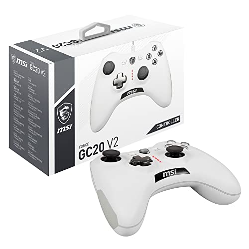 MSI Force GC20 V2 White Kabelgebundener PC Gamepad Controller - austauschbare D-Pad Abdeckungen, Zwei Vibrationsmotoren, USB 2.0 - weiß, kabelgebunden