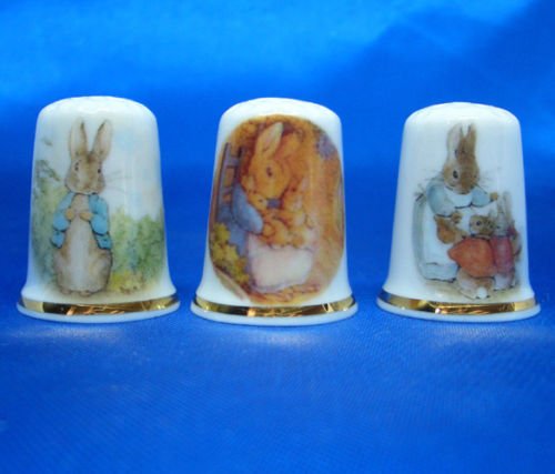 Birchcroft Porcelain China Collectable - Set of Three Thimbles - Beatrix Potter Rabbits