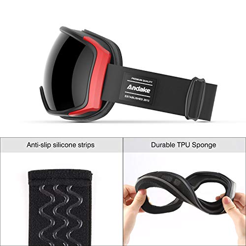 Andake OTG Ski Goggles Dual Lens Over Glasses Ski Snowboard Goggles Anti-Fog UV 400 Protection Snow Goggles Winter Outdoor Sports Protective Glasses - Thumbnail 3