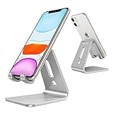 OMOTON Desktop Cell Phone Stand [Updated Solid Version], Advanced 4mm Thickness Aluminum Stand Holder for Switch, Mobile Phone (All Size), iPhone 11 Pro Xs Max Xr, Silver