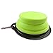 Pet Silicone Foldable Bowl - Retractable Travel Protable Water Bottle/Dish with a Metal Carabiner, Also Can Used as Flying Disc Toy for Dogs & Cats, Green