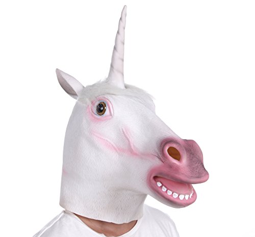 Lubber Unicorn Costume Latex Animal Halloween Head Mask white