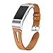 bayite Leather Bands Compatible with Fitbit Charge 2, Replacement Genuine Wristband Straps Women Men, Brown Small