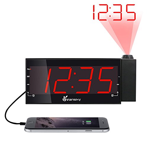 Vansky Digital Projection Alarm Clock Radio with Dimmer, 1.8