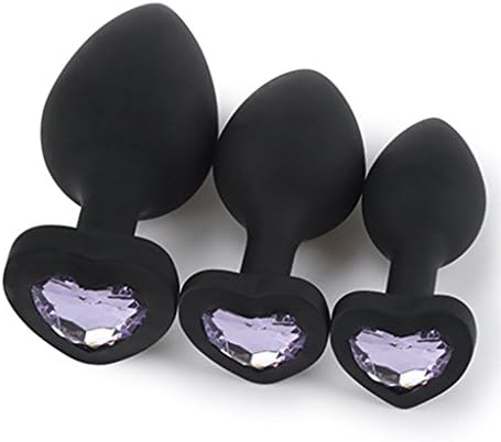 FUK3F Black Silicone 3 Pack/Size Trainer Plug Set Heart Base Adult Toys for Men Women - Light Purple Jewellery