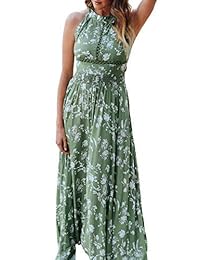 Berrygo Maxivestido para mujer sin mangas, con espalda descubierta, estilo halter con estampado floral