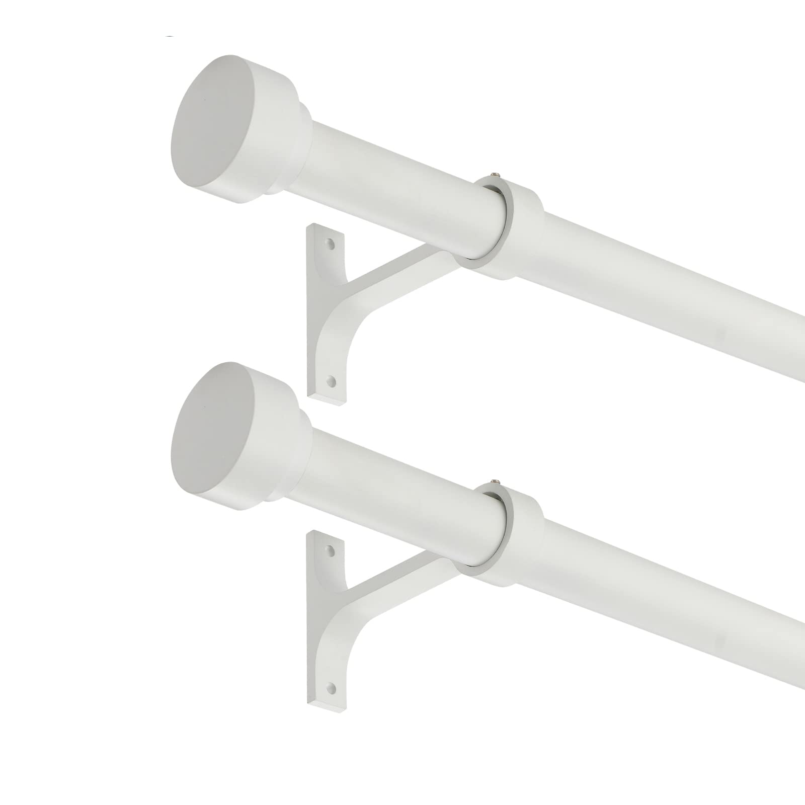 Photo 1 of 2 Pack Heavy Duty 1 Inch Diameter Single Curtain Rods 72-144” Adjustable Window Curtain Rod with Cylindrical Cap Finials, Wall Mount and Ceiling Mount, Matte White