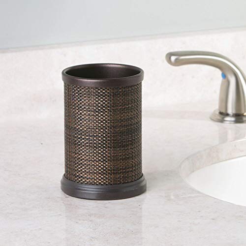 mDesign Bath Accessory Set, Soap Dispenser Pump, Toothbrush Holder, Tumbler - 3 Pieces, Bronze