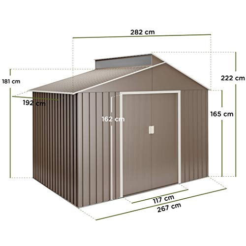 Hoggar Hoggar Lättsta 5,44m2 abris de jardin - Tole galvanisée - 257 x 282 x 222 cm - Porte de 120 cm - Avec lucarne en polycarbonate