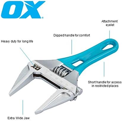 OX Pro Series Adjustable Stubby Wrench Extra Wide Jaw 7” (180mm), Red - Image 4