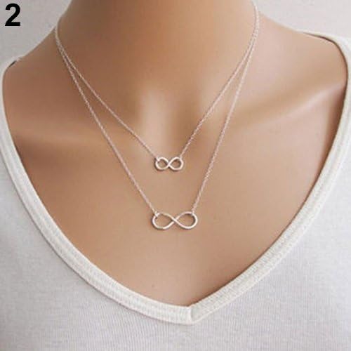 Blackzone Lady Double 8 Shape Pendant Chain Infinity Choker Statement Bib Necklace Jewelry