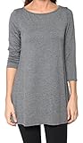Free to Live Women's Flowy Elbow Sleeve Jersey Tunic Blouse Top Made in USA (Medium, Charcoal)