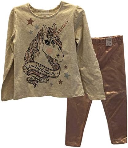 Unicorn Beautiful Minds Inspire Rainbow Cream Top and Shimmering Pink Leggings Set, 2 Piece Set