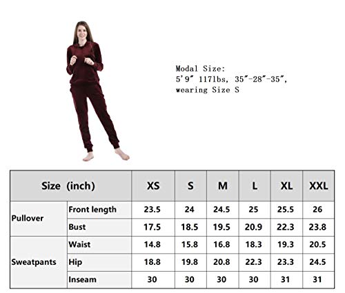 Dolcevida Women's Active Solid Velour Tracksuit Zip up Hoodie & Pullover Sweatshirts and Sweat Pant Sweatsuit (Black-Pullover, XXL)