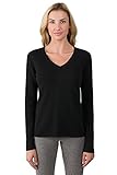 JENNIE LIU Women's 100% Pure Cashmere Long Sleeve Pullover V Neck Sweater