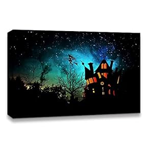 Canvas Wall Art Halloween Pumpkin Lantern Painting Artwork for Home Prints Framed - 12x18 inches