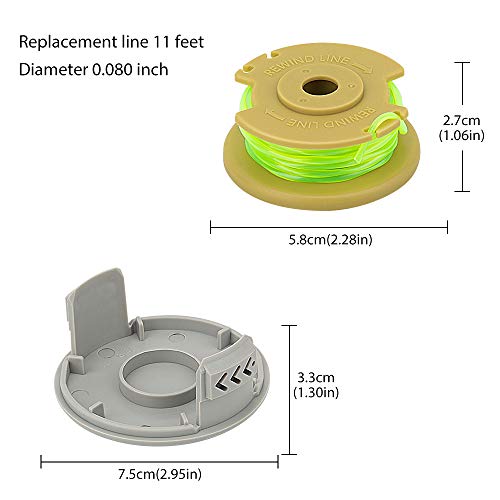 AsiFancy Weed Eater String Replacement Spools for Ryobi One Plus+ AC80RL3 18V 24V 40V, with String Trimmer AC14HCA Cap Covers 11ft 0.08" Cordless Auto-Feed Twist Single Line (8 Spool, 2 Cap) - Thumbnail 6