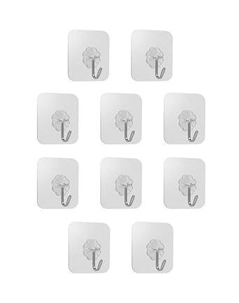 Kurtzy Wall Hooks Self Adhesive Sticker Hanger Reusable Waterproof for Door Clothes Kitchen Bedroom & Bathroom Pack of 10