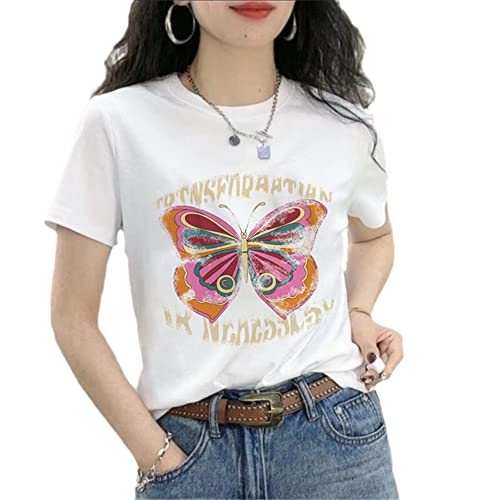 TXYJJP WOMEN’S BUTTERFLY T-SHIRT OVERSIZED GRAPHIC TEES LOOSE SHIRT CUTE FLOWER PRINT SUMMER SHORT-SLEEVE CREWNECK TOP