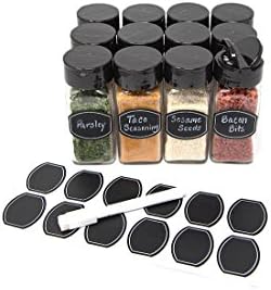 Glass clear square spice jars with sleek Black sifter lid 4oz in case of 12 by Nicole Jean (With Chalkboard Labels and Chalkboard Pen)