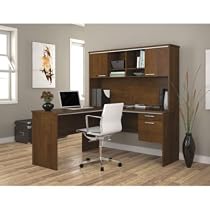 Bestar Furniture 90427-63 Flare L-Shaped Workstation with Simple Pulls and Scratches Stains and Wear Resistant Surface in Tuscany