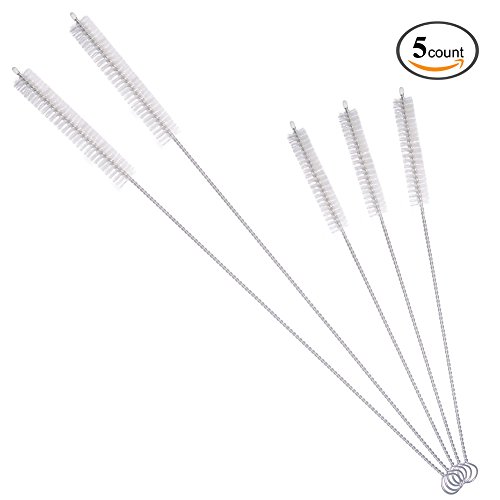 GFDesign Drinking Straw Cleaning Brushes Set Pipe Tube Cleaner Nylon Bristles Stainless Steel Handle 8" 12" Extra Long 10mm 12mm Extra Wide Diameter - Set of 5