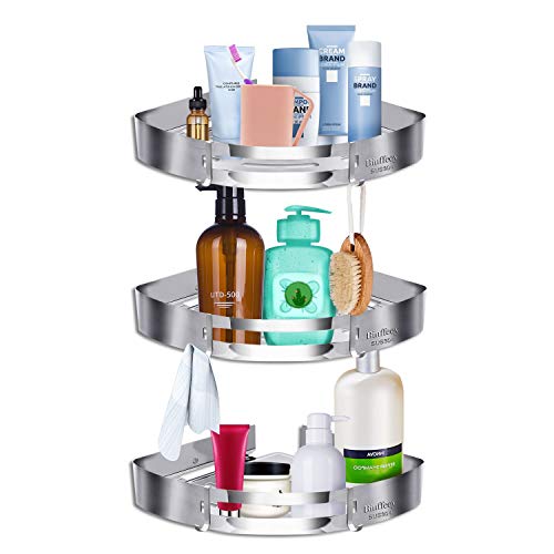 Binffeey Shower Corner Shelf SUS304 Stainless Steel Corner Shower Caddy Self Adhesive/Wall