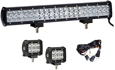 Led Light Bar, Easynew 20" 126W CREE LED Light Bar Spot Flood Beam IP68 Waterproof Off Road Lights with 2PCS 18W LED Work Lights and Wiring Harness for Off-road Truck Car ATV SUV Jeep Boat 4wd ATV