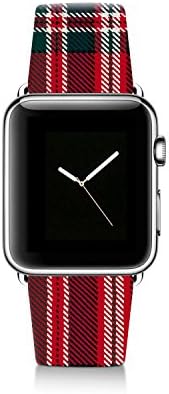 Apple Watch Band 42mm by VeeDoo, Replacement Watchbands for iWatch Series with Fashion Design Red Tartan Pattern Leather Strap WristBand For Men Womens with Gold Adapters &amp; Buckle