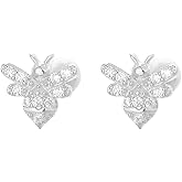 Crystal Bee Stud Earrings for Women Girls S925 Sterling Silver Cubic Zirconia Delicate Cute Animal Honeybee Small Studs Hypoallergenic Gift Jewelry