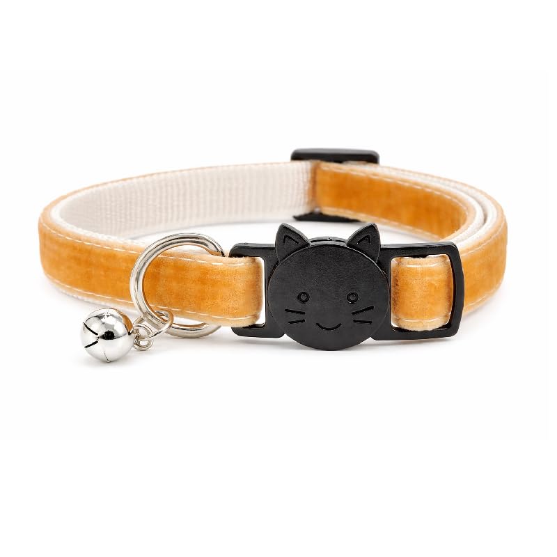 Velvet Cat Collars with Bell | Quick Safety Release Breakaway Buckle | Handmade in the UK | Available in Cat & Kitten Size | Coffee Velvet — image 1
