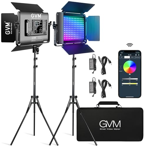 GVM 50W RGB LED Video Light, 680RS LED Panel Light with APP Control, Studio Lighting with 8 Stage Lighting Effects Lighting Kit for Youtube, 3200K-5600K, CRI 97+