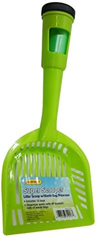 Ruffin It Super Scooper Litter Scoop with Waste Bag Dispenser, Green, 1-Pack