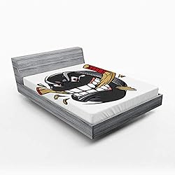 Ambesonne Hockey Fitted Sheet Set, Cartoon Hockey